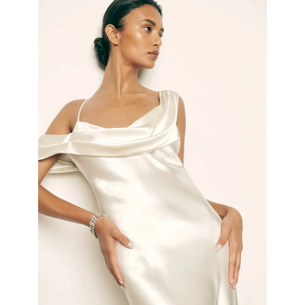 Reformation Ronda Silk Dress Ivory - Picture 4 of 13